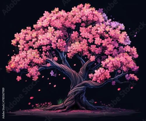 Painting of a tree with pink flowers