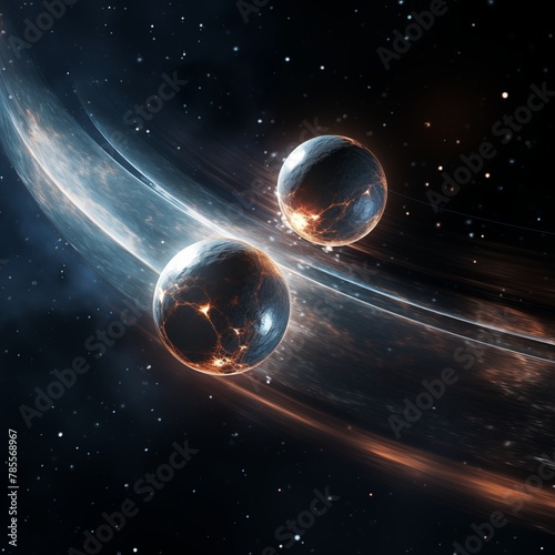 Cosmic two titanium spheres orbits stars space dark sci-fi fantasy fiction © Nadya