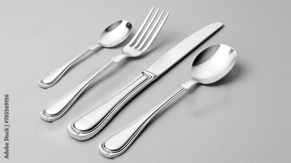 A set of silverware and spoons on a gray background. A set of silverware and spoons on a gray background.