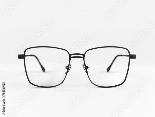 A pair of black glasses with clear lenses.