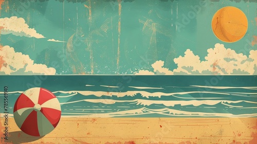 retro summer art beach background with happy cute theme