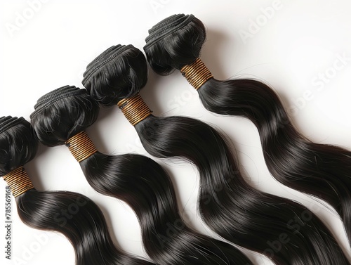 A bundle of black hair with wavy curls. photo