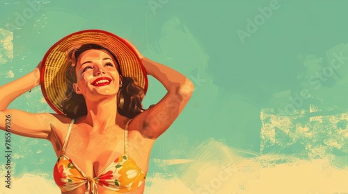 Retro style woman enjoying sunny beach day