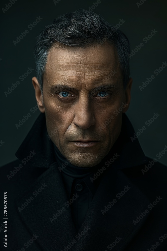 Fototapeta premium Man in black coat looking at camera