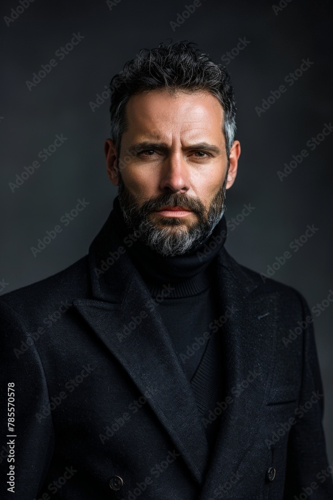 Man with beard in black coat