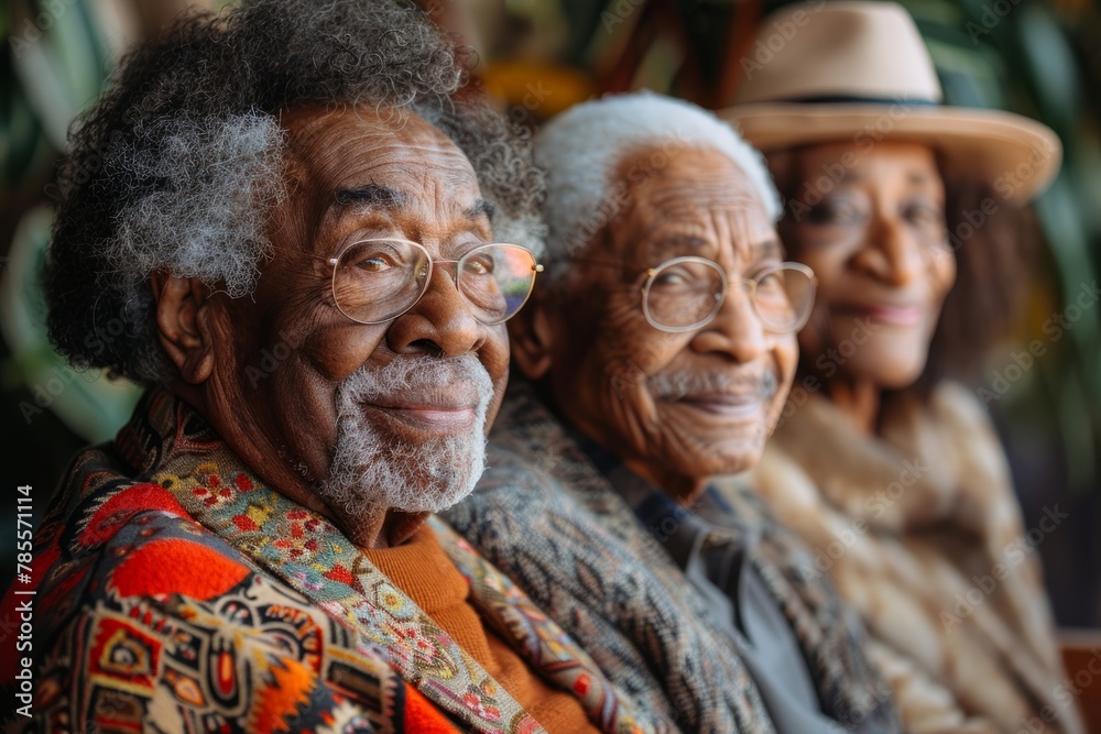 Senior African-American friends share a moment of joy and camaraderie, their faces telling a story of a lifetime. Senior African-American friends share a moment of joy and camaraderie, their faces telling a story of a lifetime.