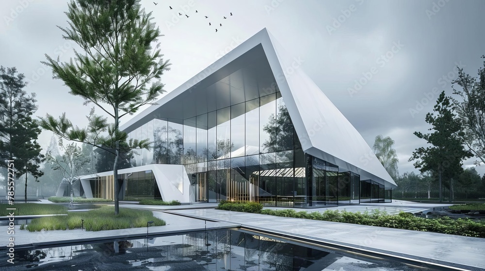 Obraz premium modern architectural design with glass facades and geometric shapes 3d visualization
