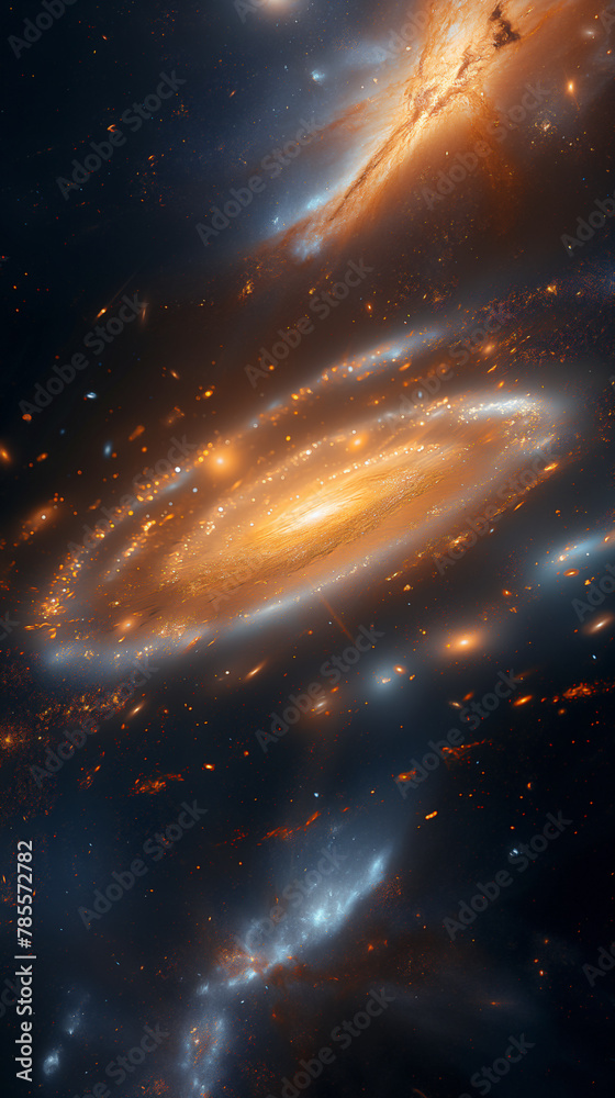 Naklejka premium golden galaxy with spiral arms ,space background