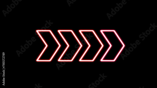 Red color neon arrows on a black background. neon light right arrows. Set of glowing neon arrows. Night bright advertising. photo