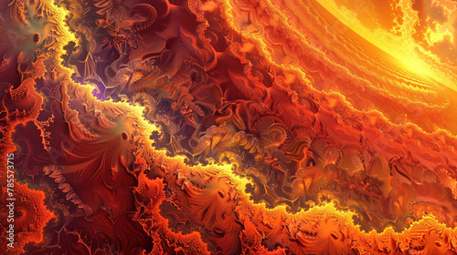 Warm 3D fractals blend sunset hues, creating a glowing, energy-filled scene.