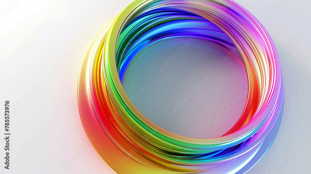 Helical rainbow gradients twist around a 3D circle, suggesting movement. Helical rainbow gradients twist around a 3D circle, suggesting movement.