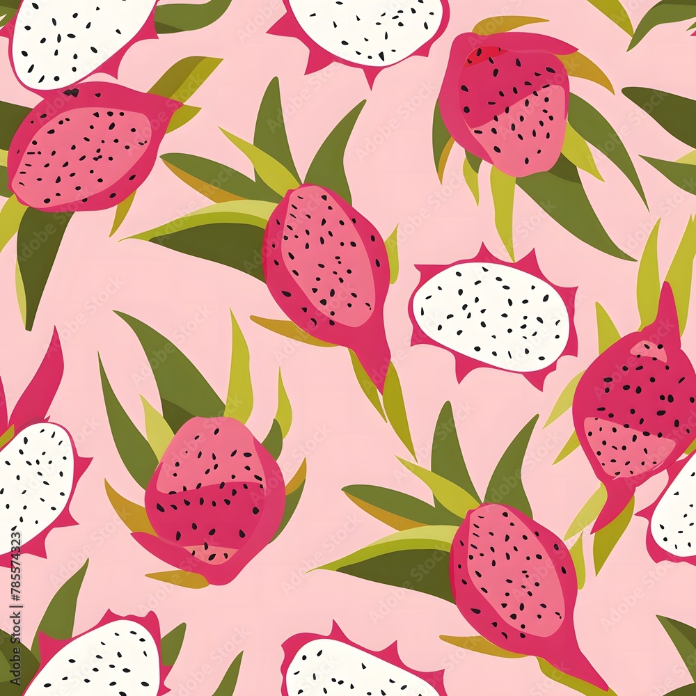 pink and green dragon fruit pattern on a pink background