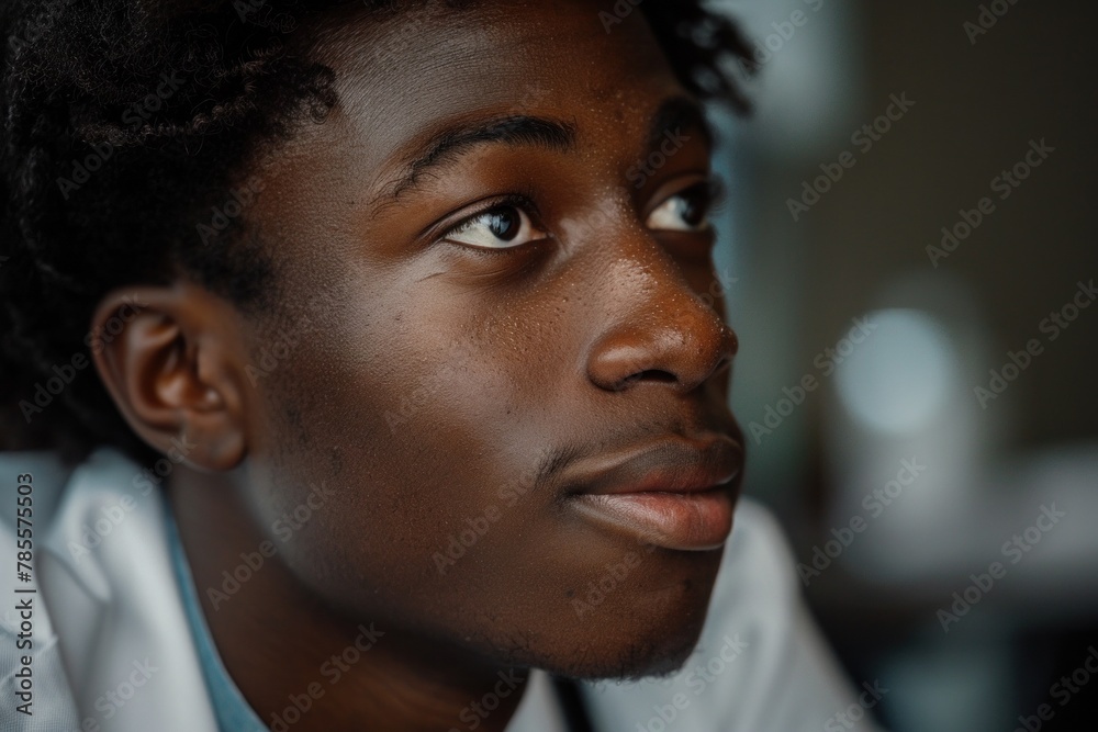 Engaging portrait of a young doctor participating in a seminar, reflecting dedication to their profession and commitment to learning. Engaging portrait of a young doctor participating in a seminar, reflecting dedication to their profession and commitment to learning.