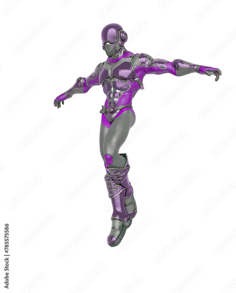 futuristic astronaut is floating and landing in white background futuristic astronaut is floating and landing in white background