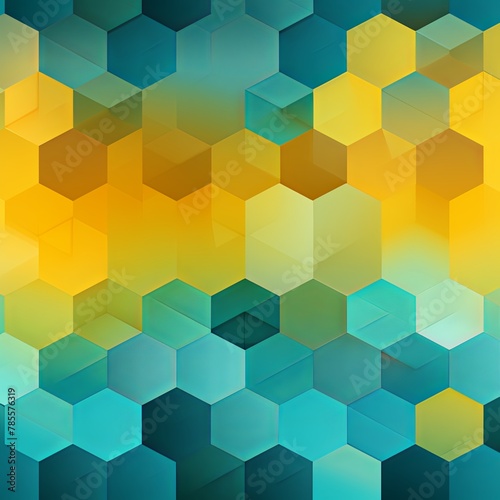 Turquoise and yellow gradient background with a hexagon pattern in a vector illustration