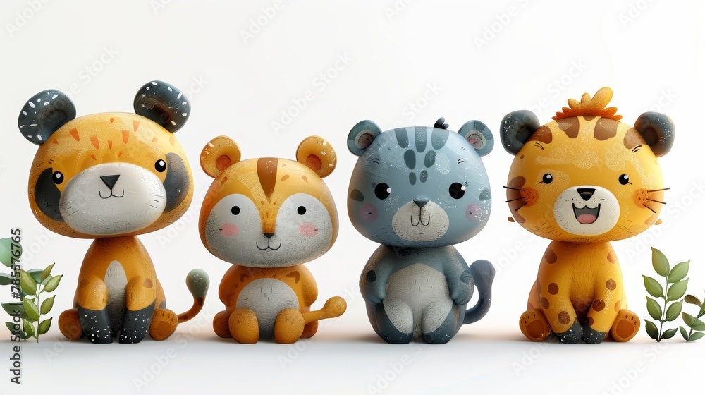 Naklejka premium Charming Collection of Cute Animals in Flat Design Generative AI