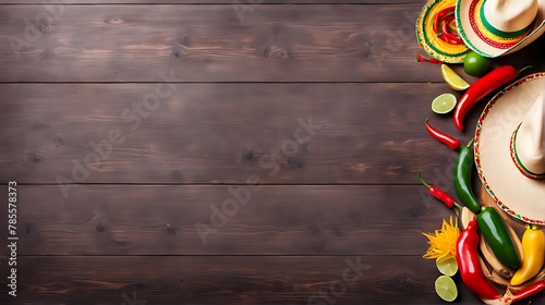  Cinco de Mayo background on wooden boards with copy space