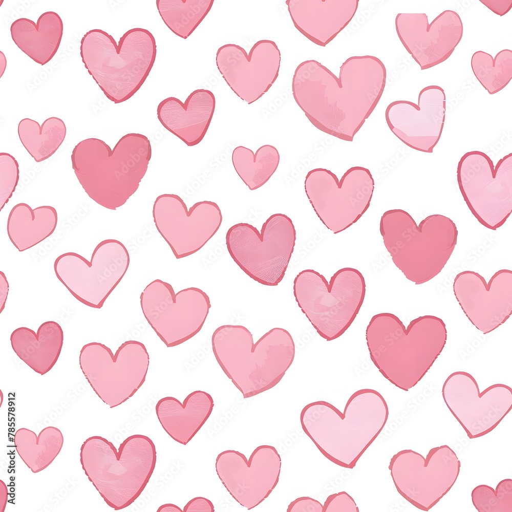 pink hearts seamless pattern, pastel pink on white background