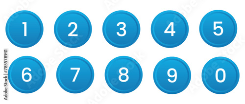 Set of phone numbers button. Number circles set 0 to 9 icon for education and UI/UX design. Safe lock pin code number symbols. Set of blue circle with numbers 0 to9. Set of numbers on white background