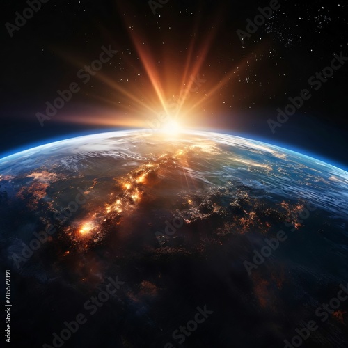 Sunrise over planet Earth. Elements of this image furnished by NASA
