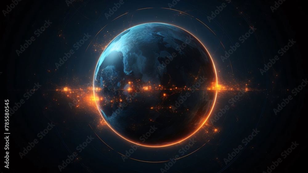 abstract technology background, 3d illustration, glowing planet earth, digital image