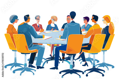 Business Team Collaborating on Strategic Plan During Round Table Meeting Discussion Vector Illustration