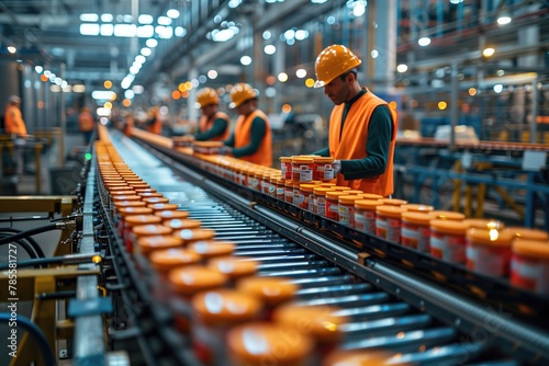 Quality control inspectors using AI-powered cameras and software to detect defects and anomalies in products as they move along conveyor belts in the warehouse