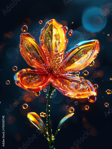 Oil drop expands in a mesmerizing 3D display molecules rearranging into the form of a flower symbolizing natures alchemy and beauty. Generative ai.