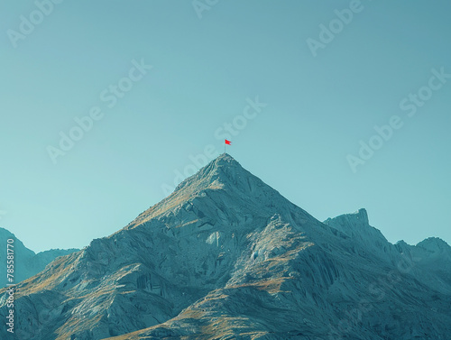 A single stark peak rises against a clear sky the top marked by a target reaching it is the ultimate symbol of success a minimalist quest for achievement. Generative ai.