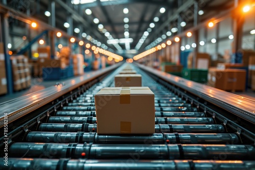 Goods move along a conveyor belt system  transporting them efficiently from one area of the warehouse to another  illustrating the seamless flow of inventory management 