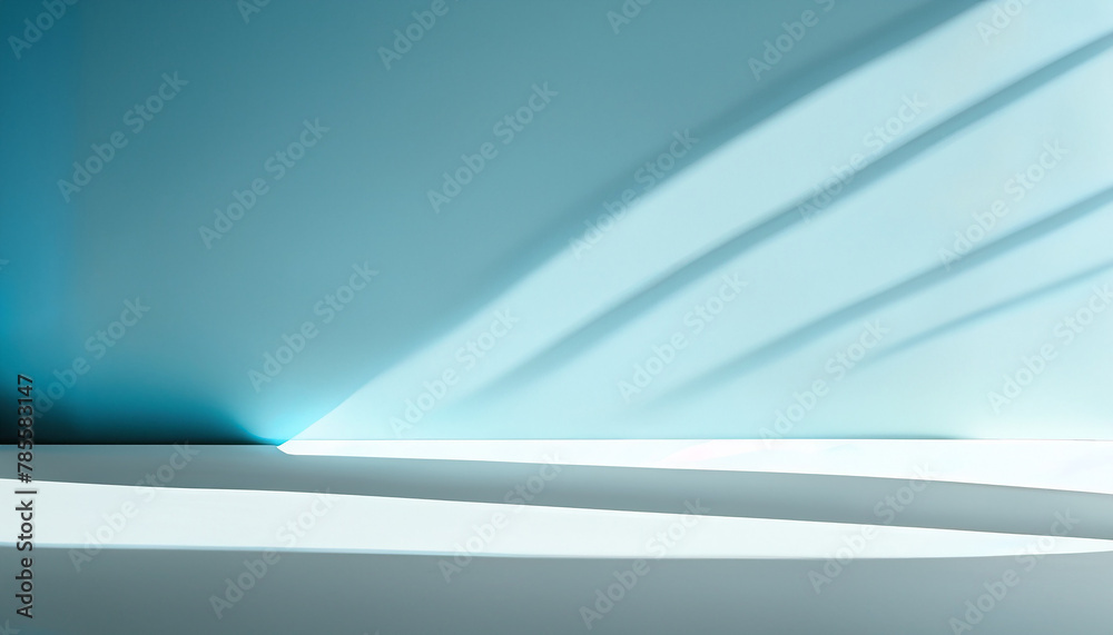 custom made wallpaper toronto digitalAbstract studio blue background for product presentation. Empty room with shadows of window and flowers and palm leaves . 3d room with copy space. Summer concert. backdrop. beauty product placement.