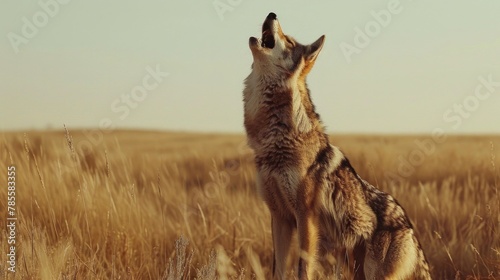 Wild Coyotes in North American Prairie - Guardians of untamed wilderness amidst vast horizons. photo