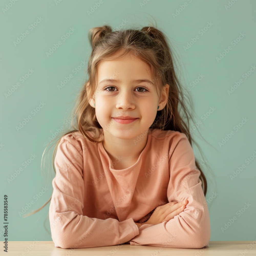 Portrait of a child at an online lesson at school