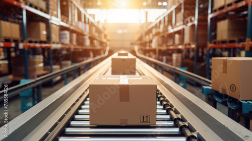Warehouse fulfillment center with bustling activity, symbolizing the logistics of online commerce for thriving businesses. © Postproduction