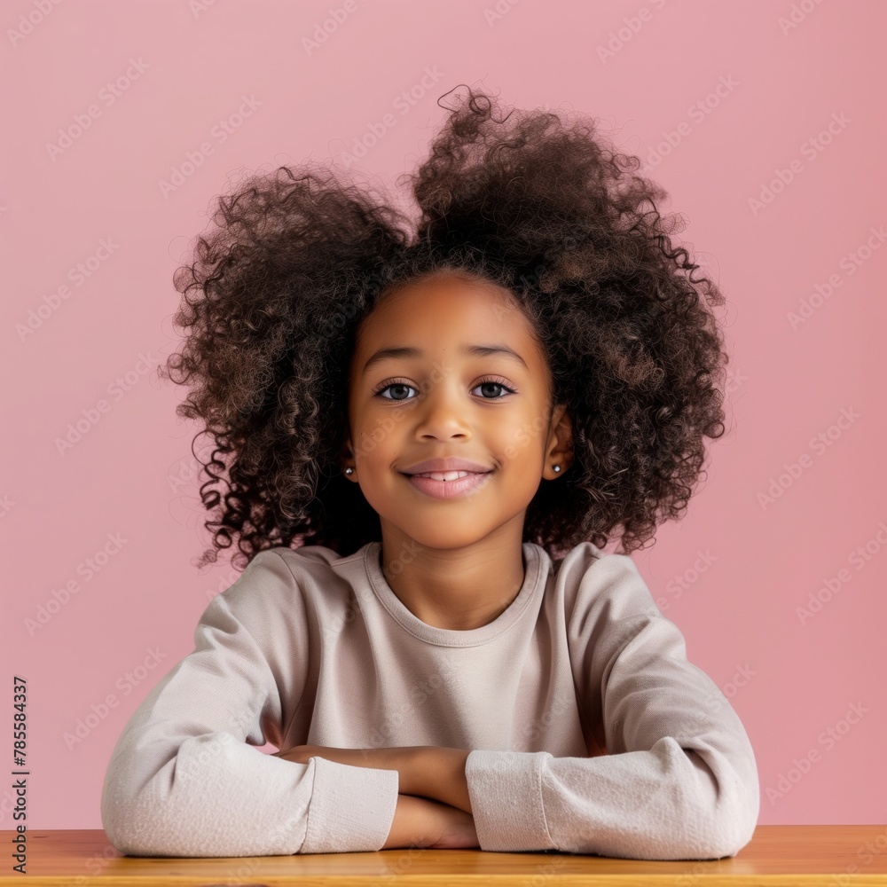 Curly-haired child, white backdrop Curly-haired child, white backdrop