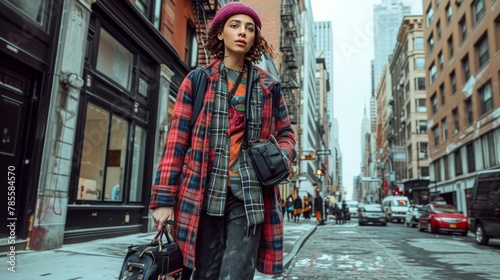 model confidently strutting down a city street  their outfit defying traditional gender norms and expressing their individual style
