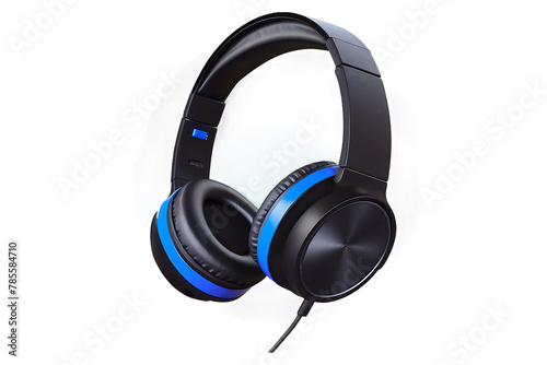 Contemporary designed headphones with black and blue accents on a transparent background emphasizing audio and technology photo