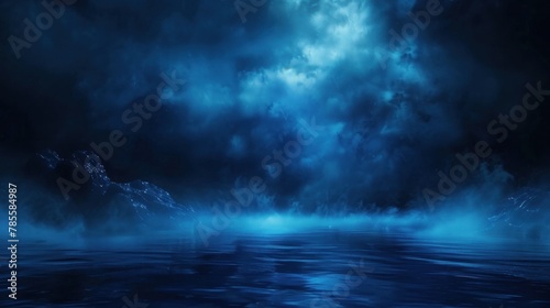 Dark blue background with neon illumination, creating mystic night scene.