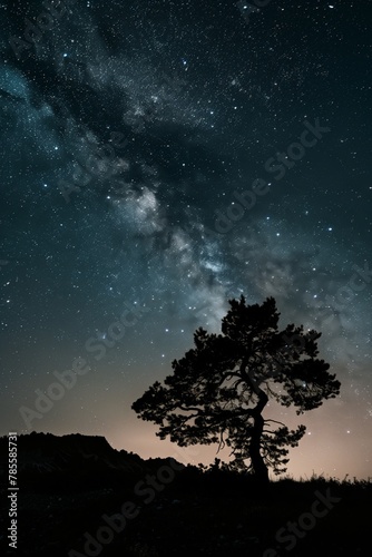 Ethereal Milky Way over forest silhouette.