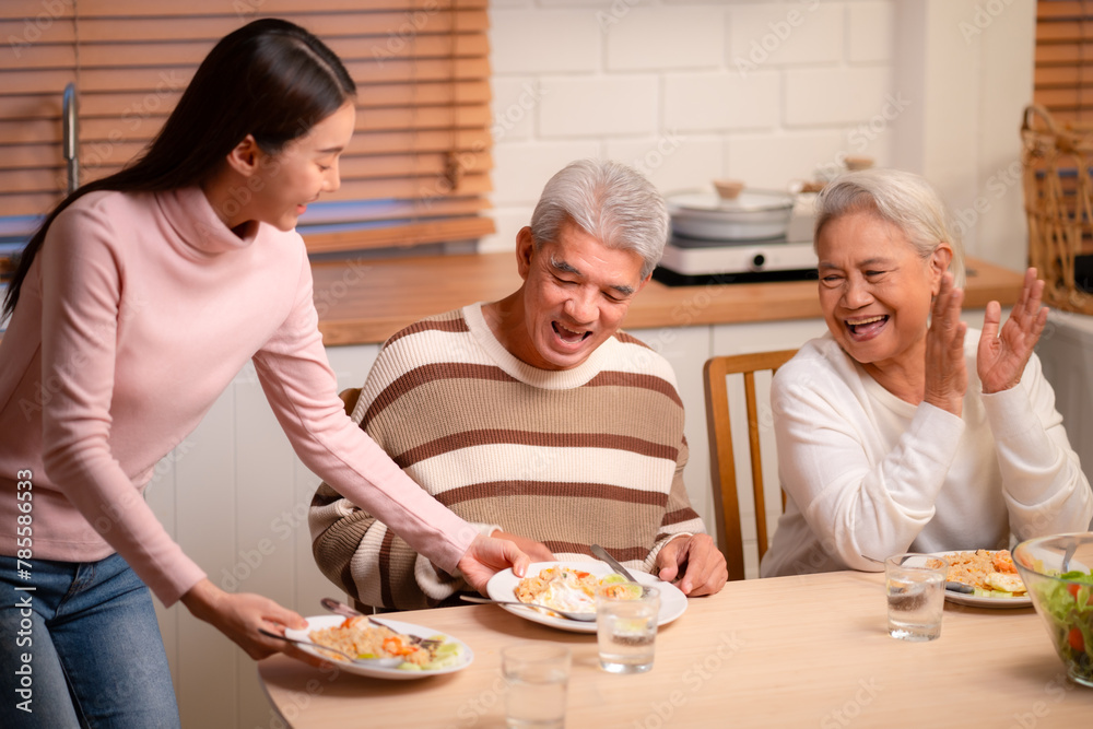 Capture the Joy of Family: Happy Grandparents Enjoying Retirement Indoors, Hugging Their Children and Grandchildren on a Couch, Sharing Smiles and Togetherness Across Generations