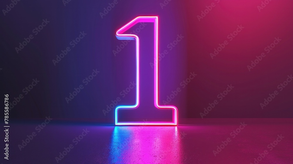 Neon Glowing Number One - Abstract 3D Render for Design Neon Glowing Number One - Abstract 3D Render for Design