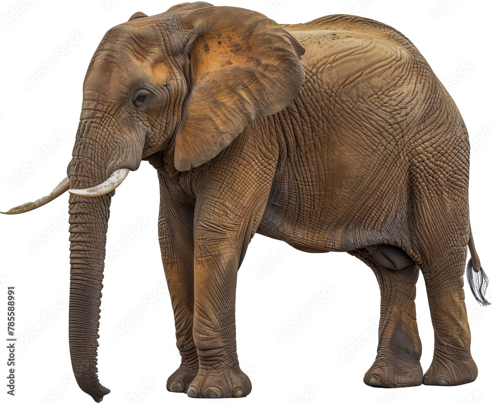 African elephant walking isolated cut out png on transparent background