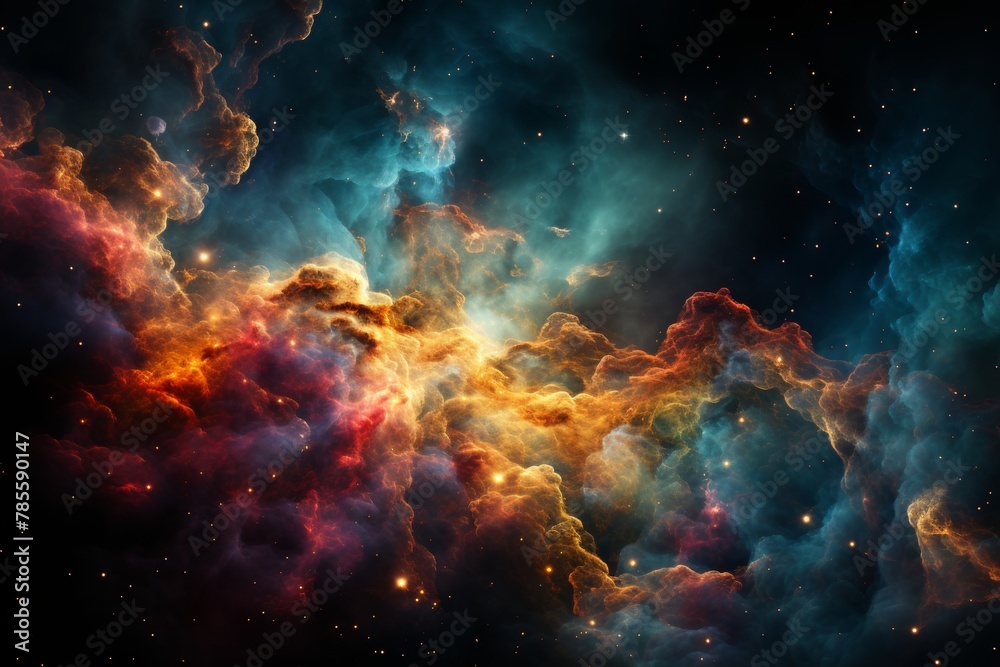 Create a stunning, high resolution image capturing the vibrant, cosmic ...