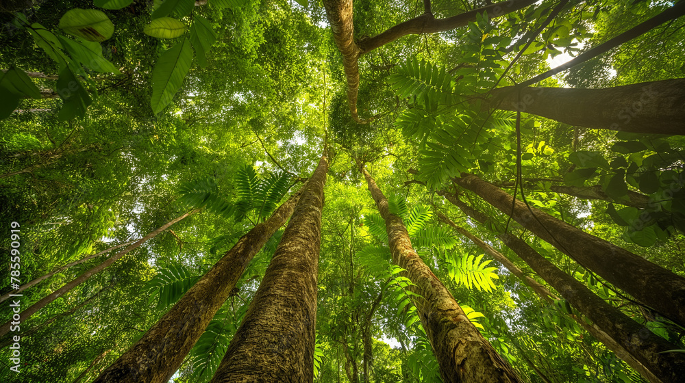 Fototapeta premium Sustainable forest management policies, including climate change adaptation and mitigation strategies such as REDD forest carbon sequestration initiatives and sustainable development. Generative AI