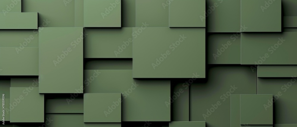 Naklejka premium Abstract geometric army green 3d texture wall with squares and square cubes background banner illustration, textured wallpaper
