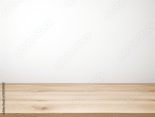 White background with a wooden table, product display template. White background with a wood floor. White and white photo of an empty room © Celina