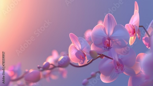 A vibrant and dreamy depiction of orchid flowers  their hues seamlessly blending into the warm  soft background.