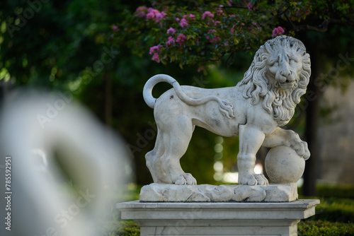 Sculpture of a lion in the Jardines de la Lonja, Sevilla, Andalusia, Spain, Europe photo