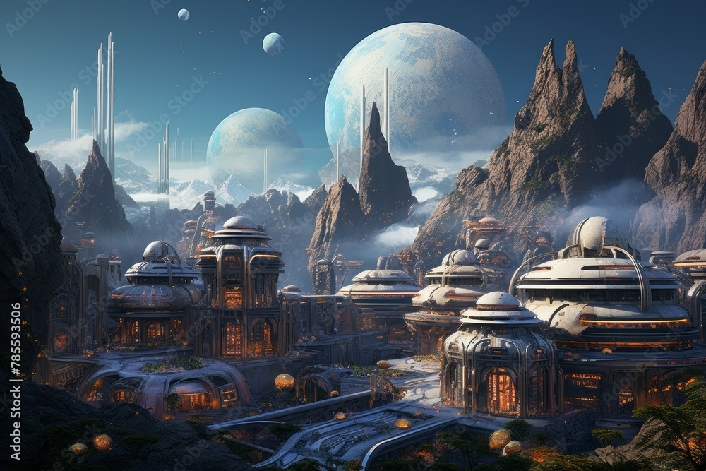 Human settlement on an alien extraterrestrial planet Human settlement on an alien extraterrestrial planet