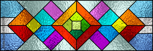 Stained glass window. Abstract colorful stained-glass background. Art Deco geometric decor for interior. Vintage pattern. Luxury modern interior. Transparency. Multicolor template for design interior.